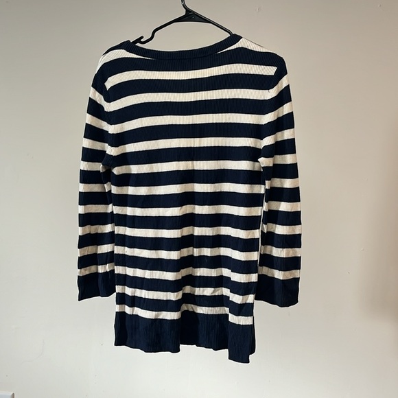 Ann Taylor Navy and White Striped Sweater w/Shoulder Zips - Picture 3 of 5